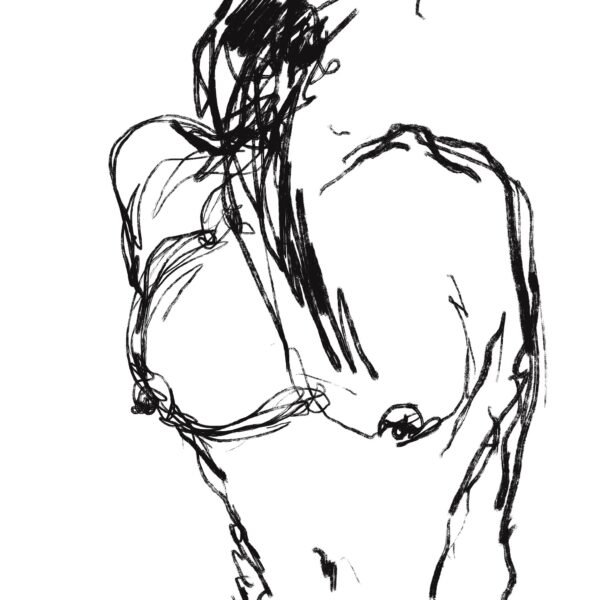 A minimalist and expressive abstract nude line art wall art created with bold black ink strokes, offering a modern and contemporary accent for any interior.