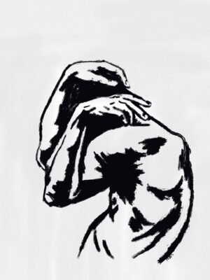 Expressive Graffiti Figure Art in modern black ink on a 20x25 inch canvas, featuring a dynamic abstract human figure in bold urban linework.