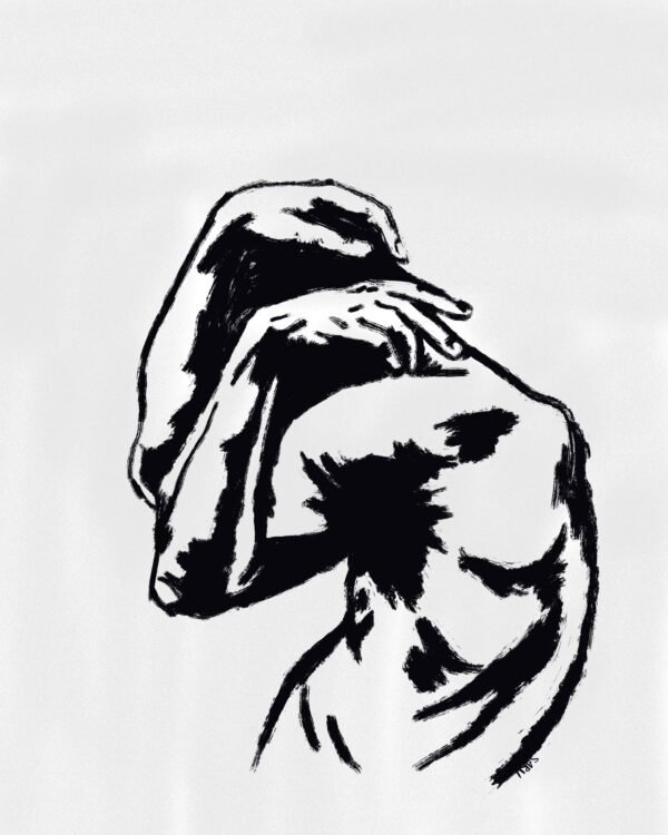 Expressive Graffiti Figure Art in modern black ink on a 20x25 inch canvas, featuring a dynamic abstract human figure in bold urban linework.