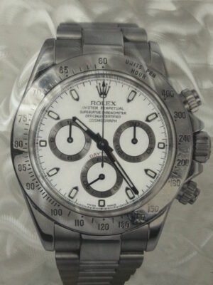 Luxury Rolex wall art showing a modern chronograph watch painted on an aluminum panel with a metallic textured background.