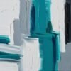Powerful Turquoise Motion Abstract Art featuring turquoise, white, and grey tones in a Modern Textured Canvas Painting style with palette-knife strokes.