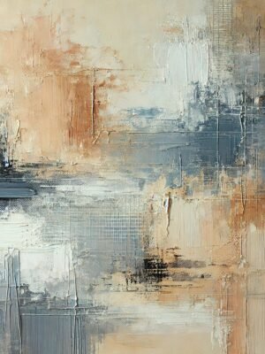 Powerful Warm Serenity Abstract Art featuring warm beige tones, cool greys, and textured palette-knife