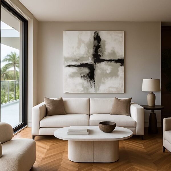 Powerful Crossline Essence Abstract Art – Modern Black and White Textured Canvas Painting - 32"