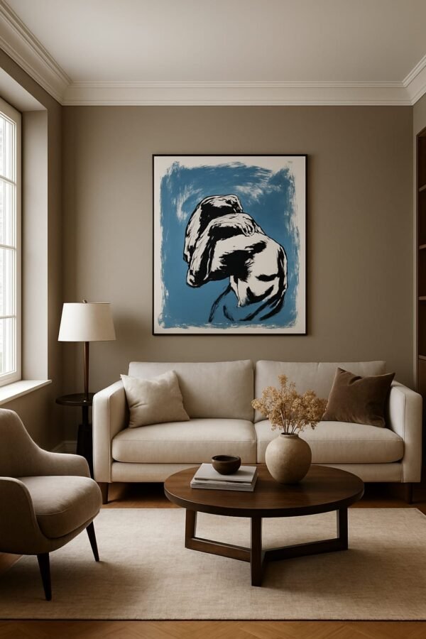 Abstract Nude Figure Art – Modern Blue & Black 20x25” Canvas Painting