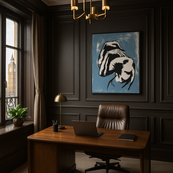 Abstract Nude Figure Art – Modern Blue & Black 20x25” Canvas Painting