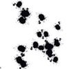 Black abstract ink splatter art with bold paint splash shapes on a white background, modern minimalist wall art.