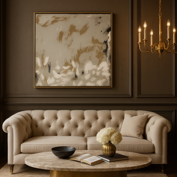 Neutral Brushstroke Abstract Art – Modern Beige, White & Black Textured Canvas Painting 32"