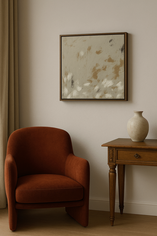 Neutral Brushstroke Abstract Art – Modern Beige, White & Black Textured Canvas Painting 32"