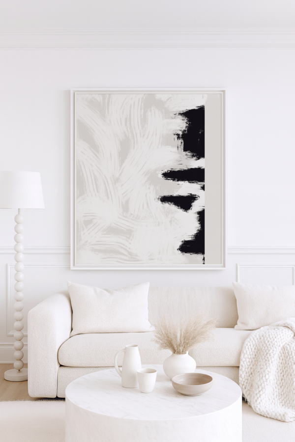 black and white Powerful Contrast Harmony Abstract Art – Modern Black and White Canvas - 32"