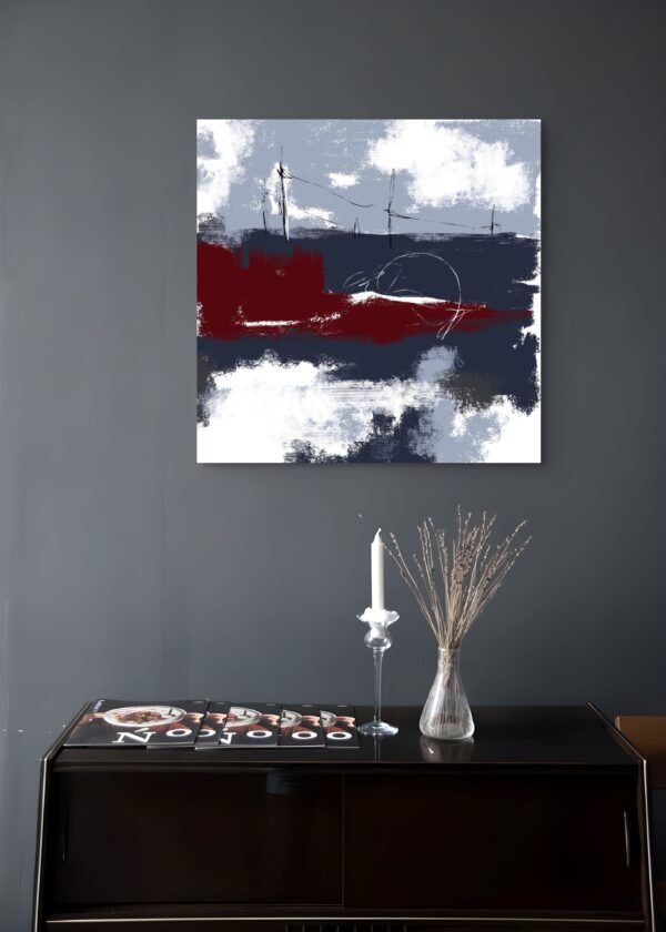 Abstract Navy and Burgundy Wall Art – Modern Minimalist Textured Painting for Contemporary Interiorss