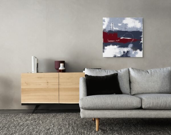 Abstract Navy and Burgundy Wall Art – Modern Minimalist Textured Painting for Contemporary Interiorss