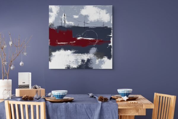 Abstract Navy and Burgundy Wall Art – Modern Minimalist Textured Painting for Contemporary Interiorss