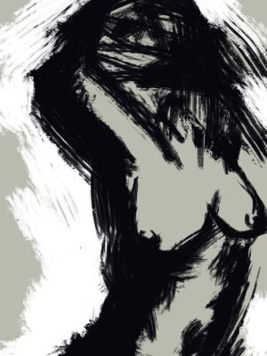 Minimalist Nude Abstract Art – Powerful Impact Modern Canvas featuring an expressive black brushstroke nude figure on a neutral background.