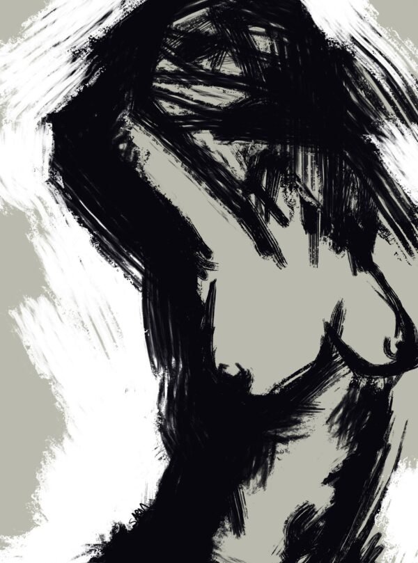 Minimalist Nude Abstract Art – Powerful Impact Modern Canvas featuring an expressive black brushstroke nude figure on a neutral background.