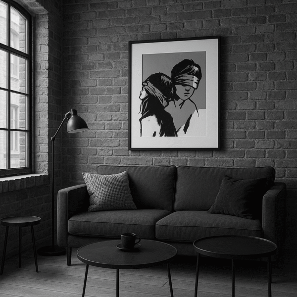 Contemporary Graffiti Couple Art – Stunning bold Blindfolded Portrait 20x25 by Sarv