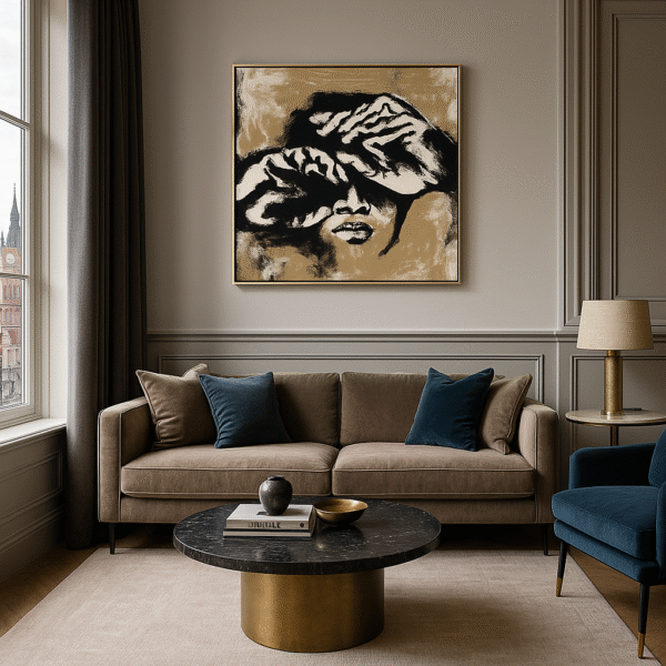 Abstract Face Expression Art – Modern Hands Covering Eyes 24x25” Canvas Painting