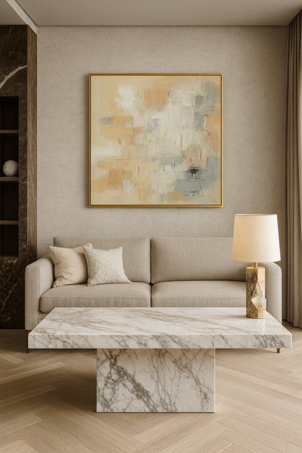 Luxury Neutral Textured Abstract Art – Modern Beige and Cream Palette Knife Painting - 32"