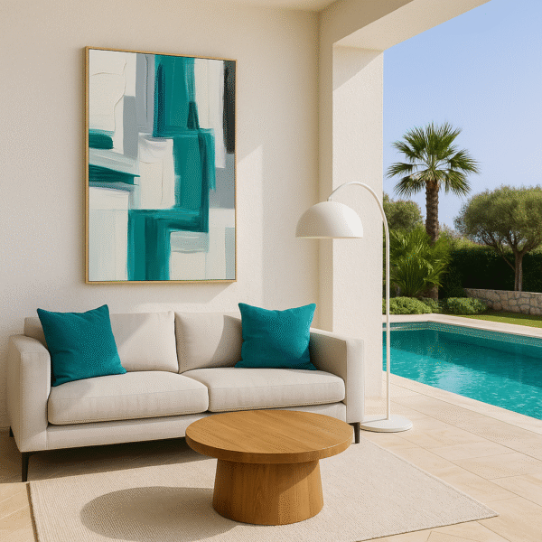 Powerful Turquoise Motion Abstract Art – Modern Textured Canvas Painting - 36"