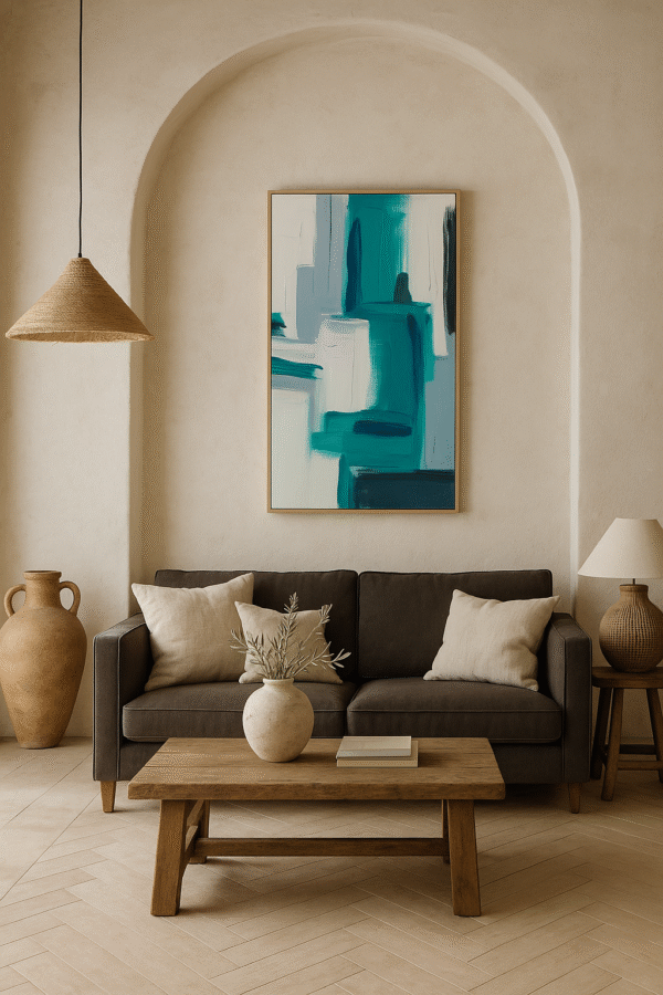 Powerful Turquoise Motion Abstract Art – Modern Textured Canvas Painting - 36"