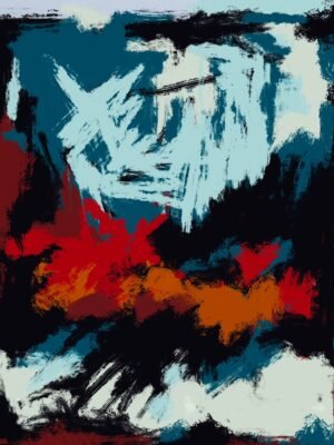 Emotional Blaze Abstract Art – a bold contemporary wall canvas featuring dynamic red, orange, and blue tones.