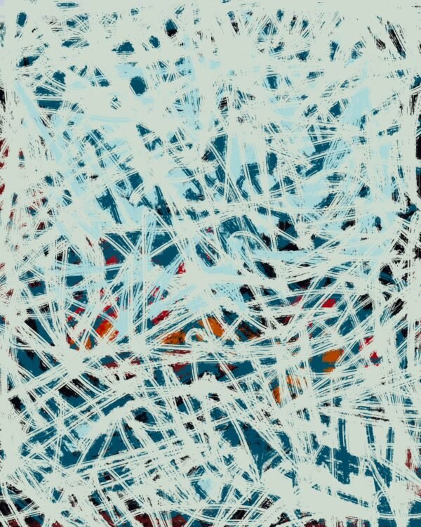 Powerful arctic motion abstract art in blue and white with modern textured strokes on canvas, contemporary abstract painting for luxury interior design.