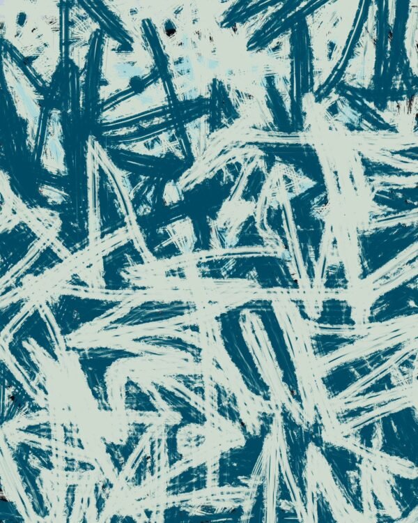 Powerful blue energy abstract art on a luxury modern textured canvas with bold blue and white strokes, contemporary abstract painting for modern interiors.