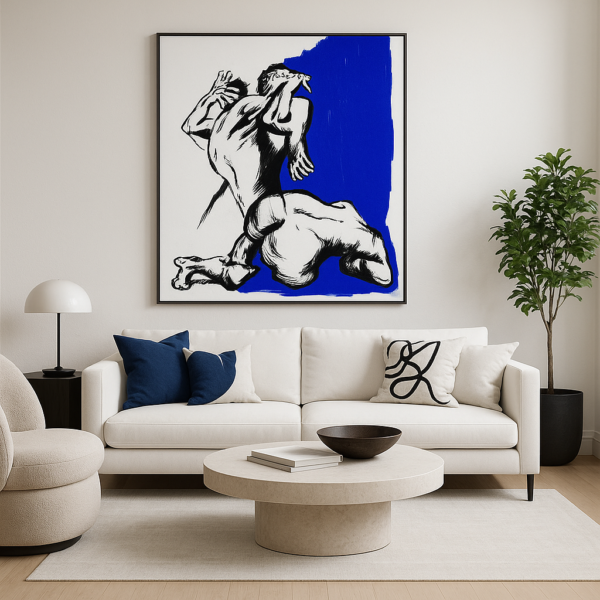 ChatGPT Image 4 dic 2025, 22_34_05 Intense Blue Figure Expression – Luxury Contemporary Black and White Artwork - 25"