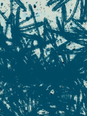 Modern abstract painting in vibrant teal tones with expressive brushstrokes, titled Vibrant Teal Energy Abstract Art, contemporary dynamic canvas for luxury interiors