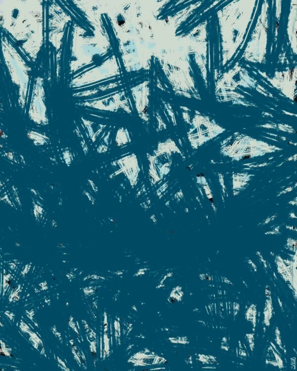 Modern abstract painting in vibrant teal tones with expressive brushstrokes, titled Vibrant Teal Energy Abstract Art, contemporary dynamic canvas for luxury interiors