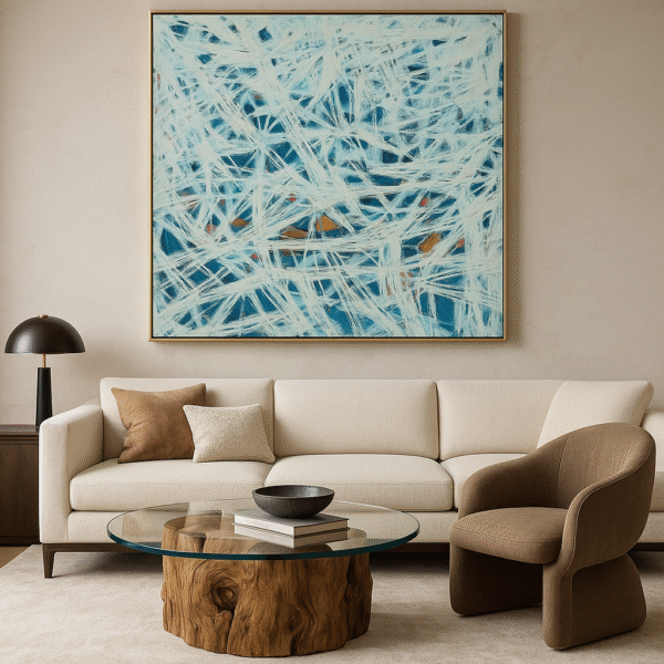 Powerful Arctic Motion Abstract Art – Modern Textured Blue and White Canvas Painting - 32"