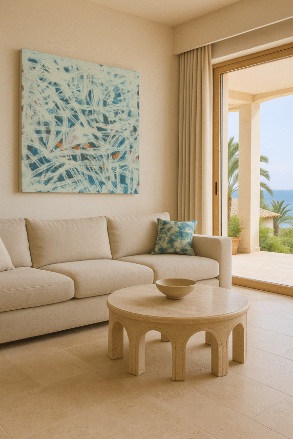 Powerful Arctic Motion Abstract Art – Modern Textured Blue and White Canvas Painting - 32"