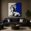 bluette 2 Intense Blue Figure Expression – Luxury Contemporary Black and White Artwork - 25"