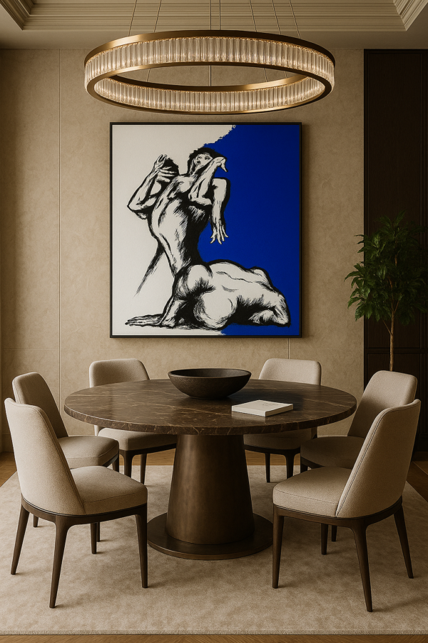 buette 3 Intense Blue Figure Expression – Luxury Contemporary Black and White Artwork - 25"
