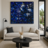 Vibrant Blue Chaos Abstract Art – Modern Textured Expressionist Canvas - 32"