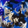 Vibrant blue expression abstract painting in bold blue and neutral tones, displayed as modern luxury décor art on a contemporary canvas for modern wall art interiors.