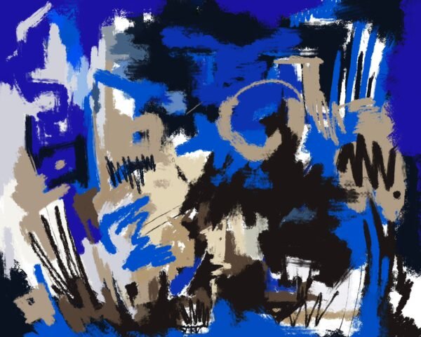 Vibrant Blue Expression Abstract Painting – Modern Luxury Décor Art Vibrant blue expression abstract painting in bold blue and neutral tones, displayed as modern luxury décor art on a contemporary canvas for modern wall art interiors.