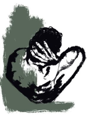 Contemporary emotional silhouette art in a modern black and white figurative canvas featuring expressive lines and textured contrasts, ideal for luxury minimalist interiors.