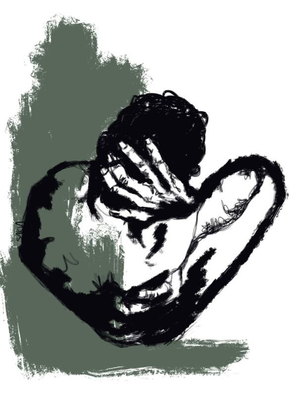 Contemporary emotional silhouette art in a modern black and white figurative canvas featuring expressive lines and textured contrasts, ideal for luxury minimalist interiors.