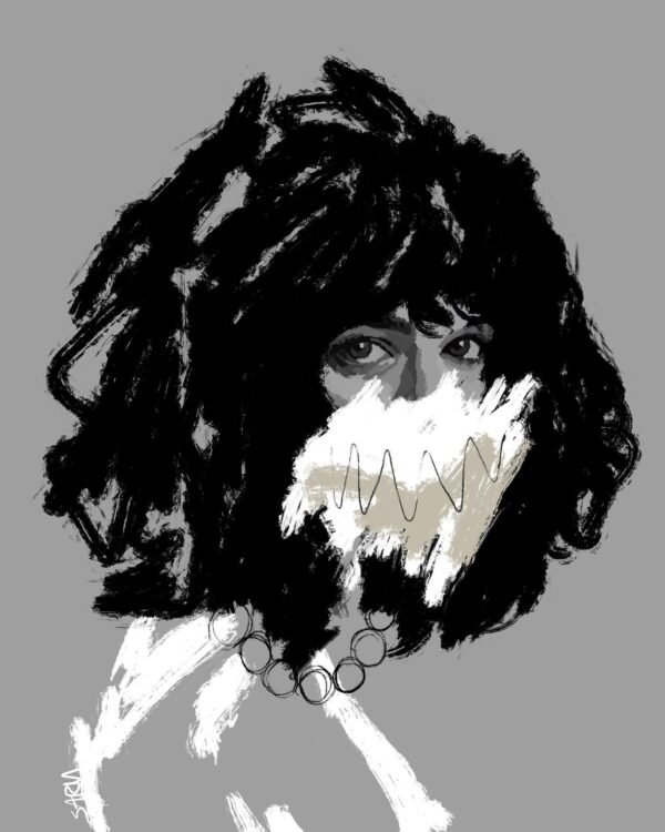 Modern abstract woman portrait in black and white contemporary canvas art with expressive brushstrokes and minimalist, contemporary style