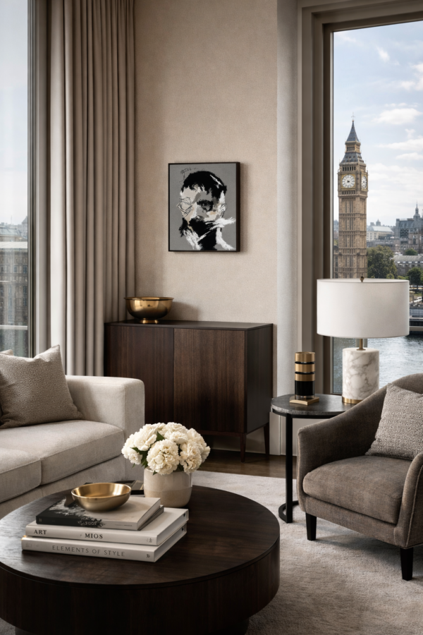 Abstract Expressionist Male Portrait Painting – Modern Monochrome Figurative Art