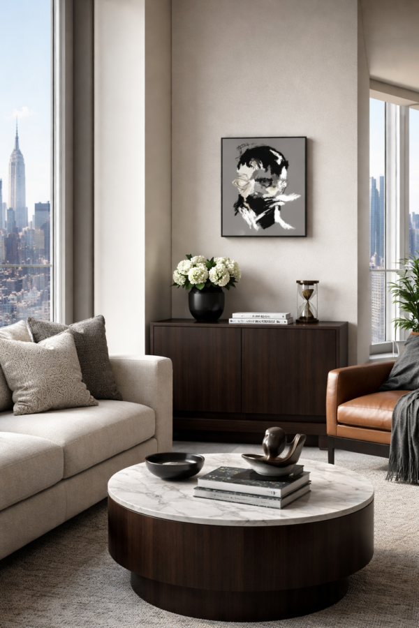 Abstract Expressionist Male Portrait Painting – Modern Monochrome Figurative Art