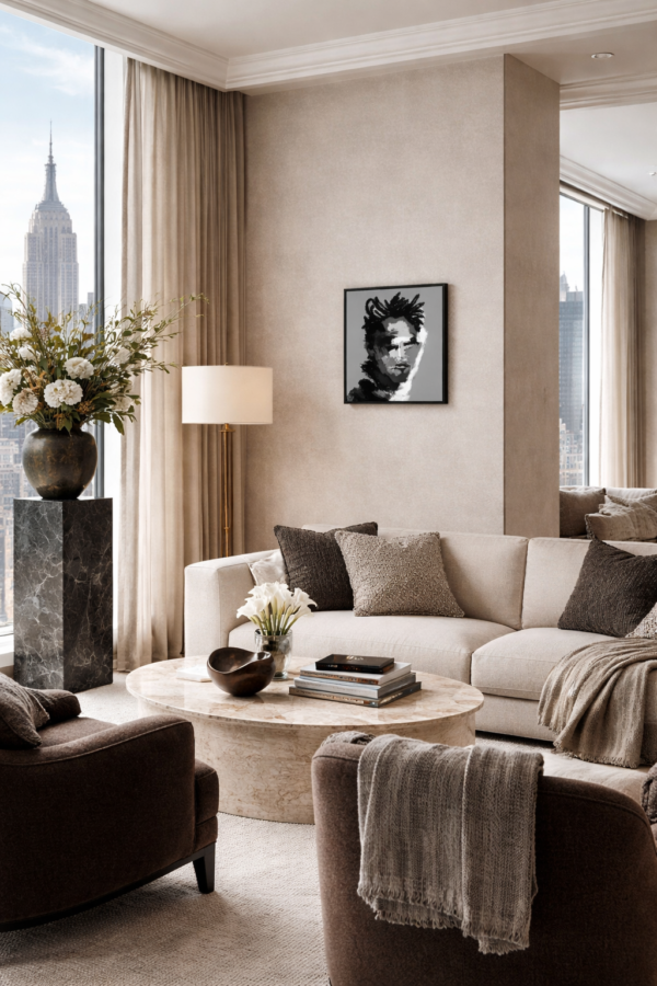 nY Black and White Abstract Portrait – Contemporary Wall Art Painting - 25"