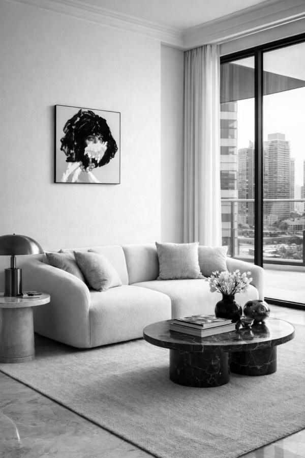 Modern Abstract Woman Portrait – Black and White Contemporary Canvas Art