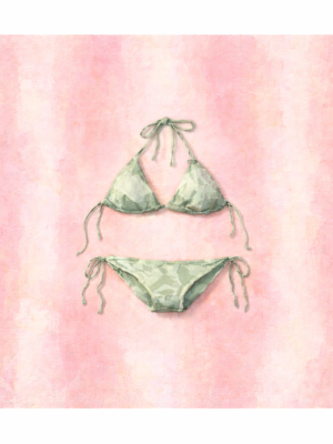 Sage Green Bikini Painting on Pink Stripes