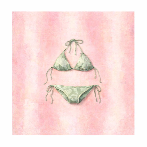 Sage Green Bikini Painting on Pink Stripes Sage Green Bikini Painting on Pink Stripes
