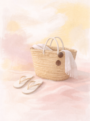 Coastal Summer Tote Wall Art – Soft Pastel Beach Canvas for Teen Girls Coastal summer tote wall art