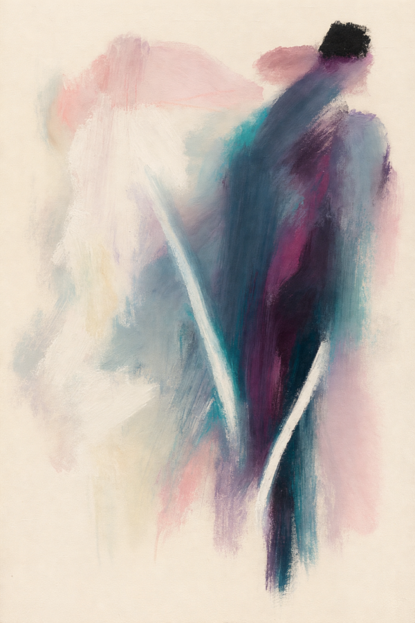 Designer Abstract Wall Art – Modern Plum, Teal and Soft Pink Canvas Designer abstract wall art in plum, teal and soft pink tones with fluid modern brush strokes on canvas.