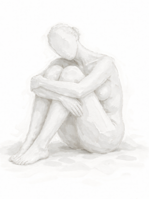 Minimalist white nude woman canvas with textured modern white figurative wall art in monochrome plaster style.