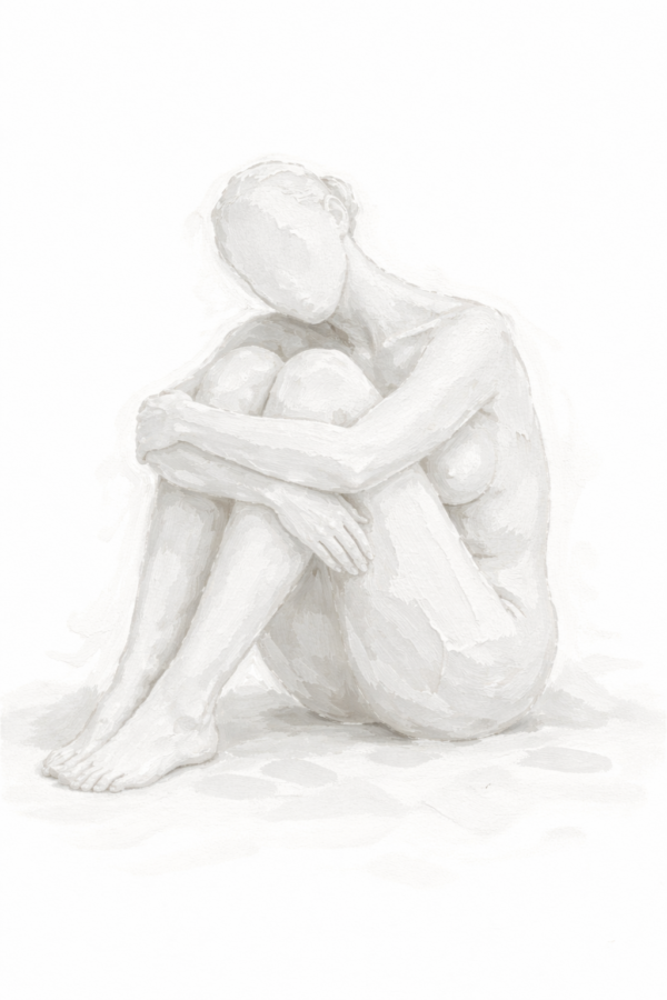 Minimalist White Nude Woman Canvas – Modern White Textured Figurative Wall Art Minimalist white nude woman canvas with textured modern white figurative wall art in monochrome plaster style.