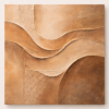 Textured abstract canvas in warm beige and terracotta featuring sculptural plaster waves and geometric earth tone forms in a square modern wall art design.